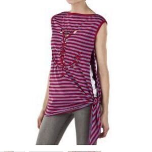 Jean Paul Gaultier Red and Purple Striped Short Sleeve Top